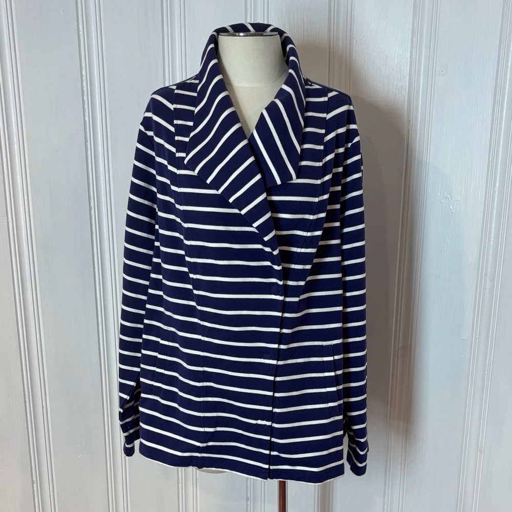 NWOT ISAAC MIZRAHI Live! Blue & White Striped Cotton Stretch Jacket – Size 2X